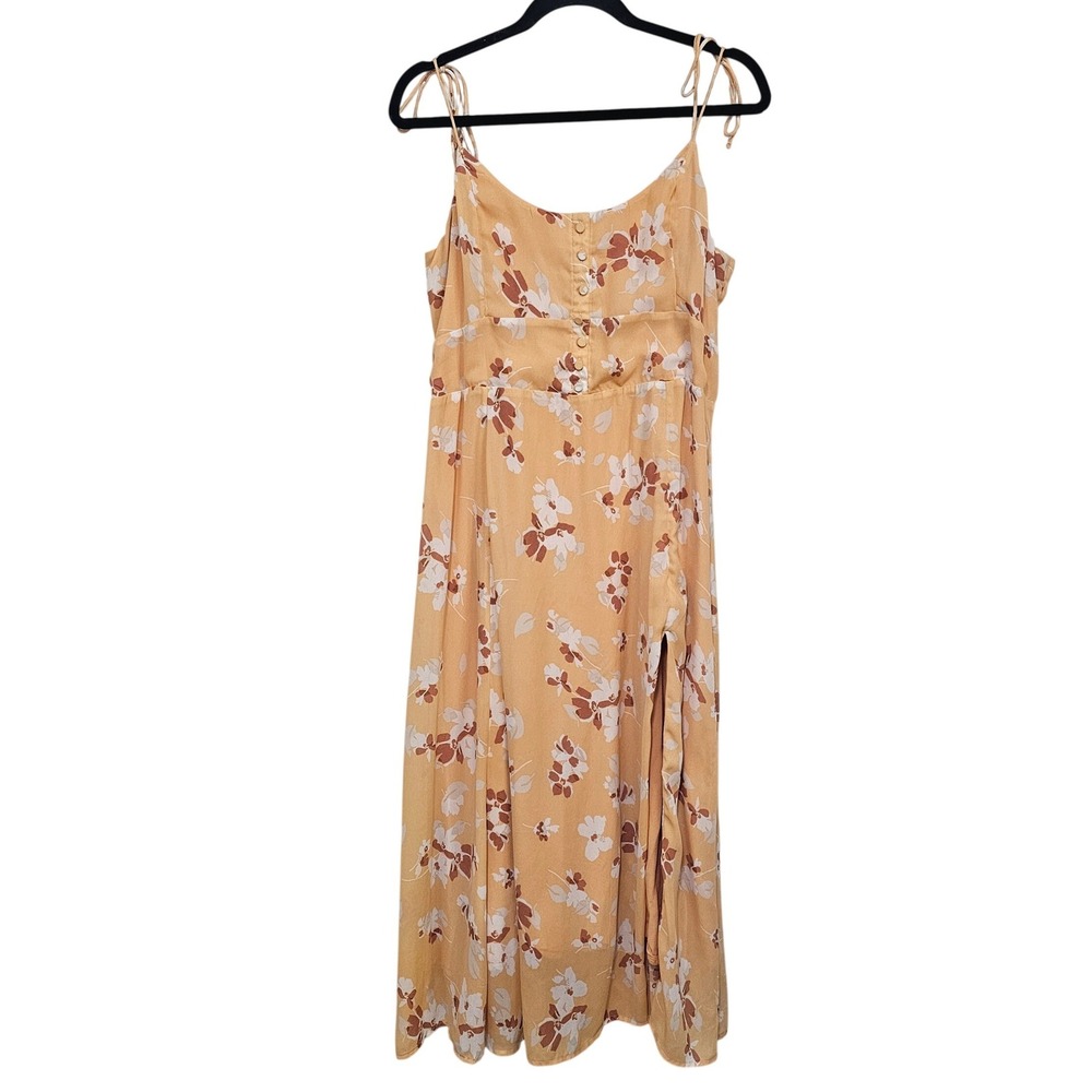Abercrombie & Fitch Large Dress L Orange Floral Button Front Tie Strap Midi Boho - Picture 2 of 9